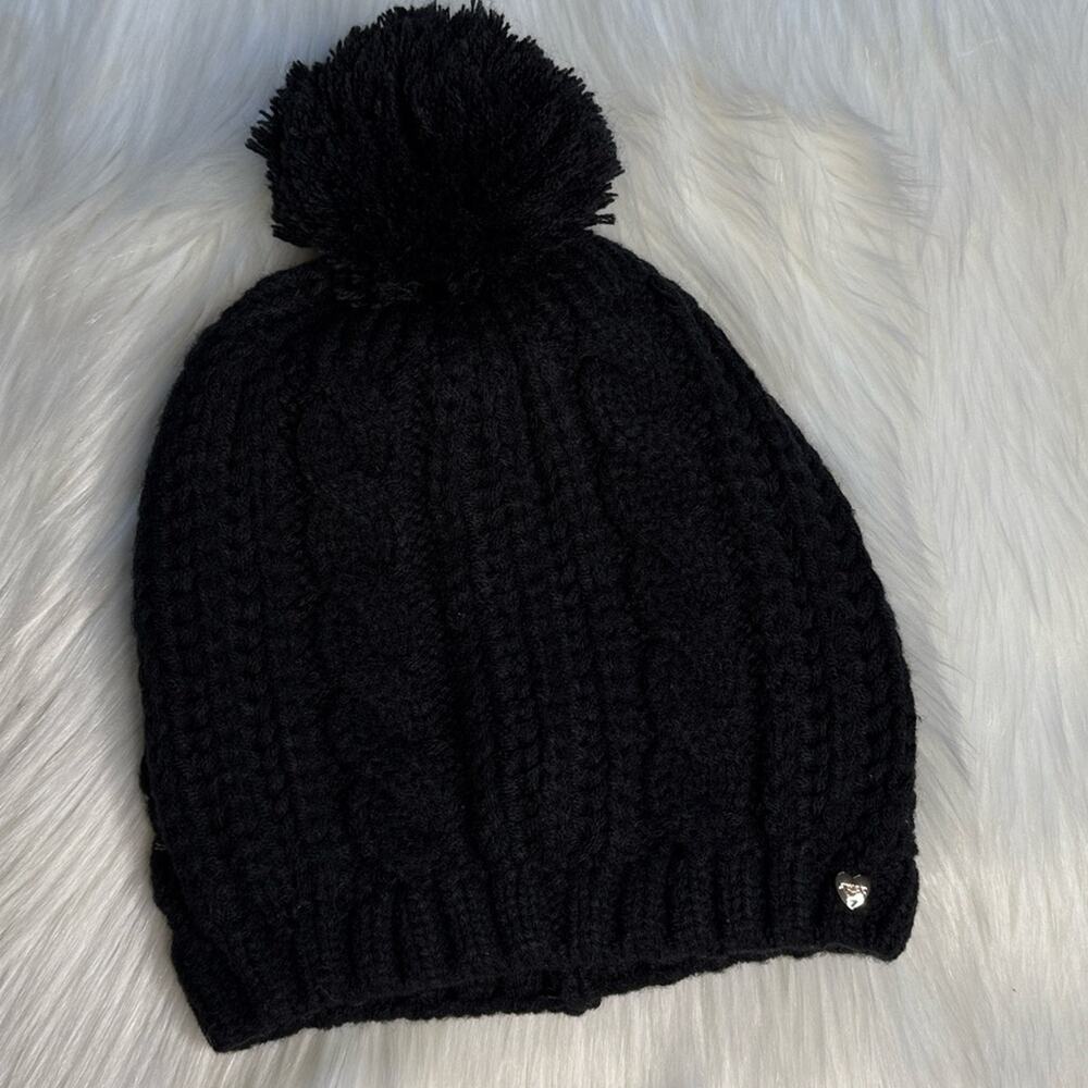 Juicy Couture Black Knit Pom Pom Beanie